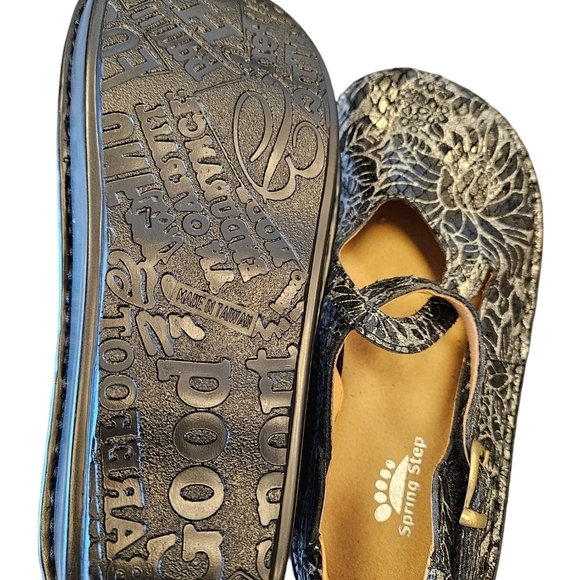 Spring Step Artiste Leather Comfort Shoe Mule Clog Black Floral Womens - Picture 4 of 9